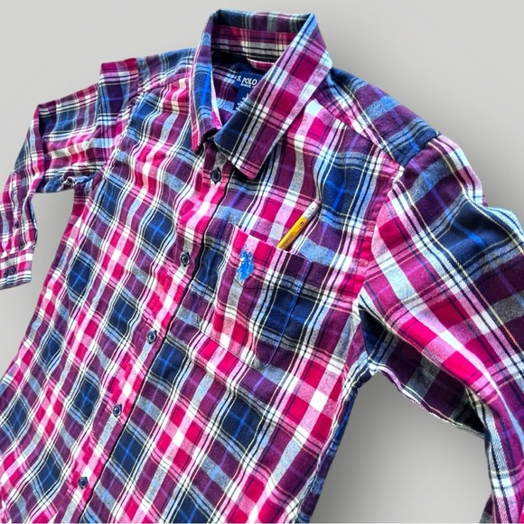 NWOT U.S. POLO ASSN. Blue/Red/White  Plaid Button Down Long Sleeve Shirt - Picture 8 of 16